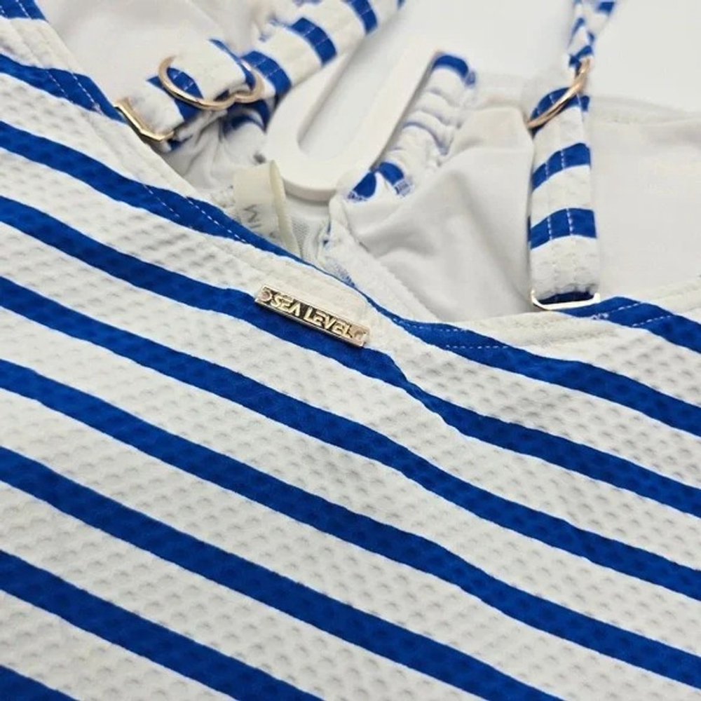 Sea Level Swim One Piece Swimsuit Womens 6 Blue White Stripe U Ring - Picture 9 of 12